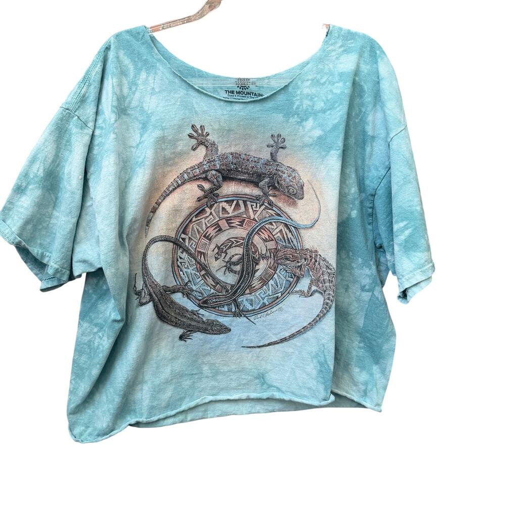 The Mountain 2XL Reworked Lizard Iguana Tee Tie Dye Casual Aztec